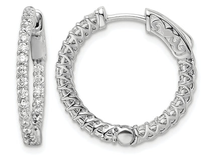 Sterling Shimmer Sterling Silver Rhodium-plated 46 Stone CZ In and Out Round Hinged Hoop Earrings