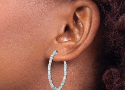 Sterling Shimmer Sterling Silver Rhodium-plated 78 Stone CZ In and Out Round Hinged Hoop Earrings, 37.75 x 37.75mm (7982