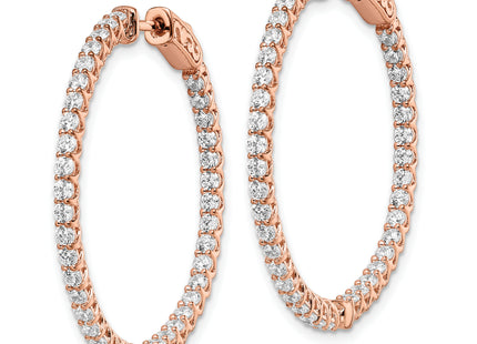 Sterling Shimmer Sterling Silver Rose-tone Flash Rose Gold-plated 78 Stone CZ In and Out Round Hinged Hoop Earrings