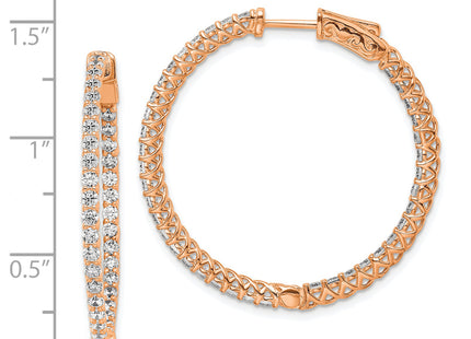 Sterling Shimmer Sterling Silver Rose-tone Flash Rose Gold-plated 78 Stone CZ In and Out Round Hinged Hoop Earrings