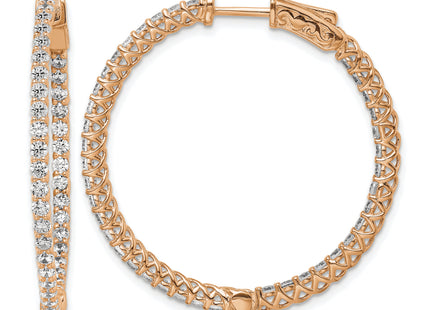 Sterling Shimmer Sterling Silver Rose-tone Flash Rose Gold-plated 78 Stone CZ In and Out Round Hinged Hoop Earrings