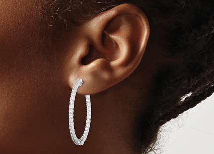 Sterling Shimmer Sterling Silver Rhodium-plated 70 Stone CZ In and Out Round Hinged Hoop Earrings, 36.5 x 35.5mm