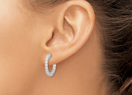 Sterling Shimmer Sterling Silver Rhodium-plated 26 Stone CZ In and Out Round Hinged Hoop Earrings, 20.5 x 21.5mm