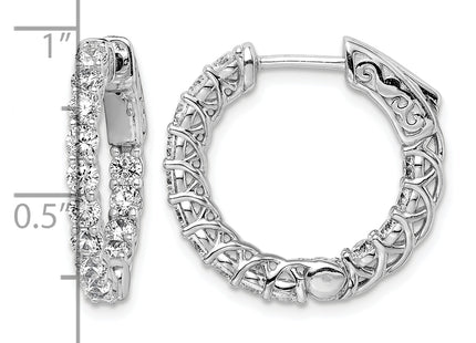 Sterling Shimmer Sterling Silver Rhodium-plated 26 Stone CZ In and Out Round Hinged Hoop Earrings, 20.5 x 21.5mm