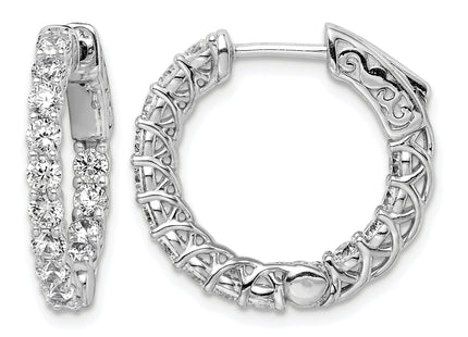 Sterling Shimmer Sterling Silver Rhodium-plated 26 Stone CZ In and Out Round Hinged Hoop Earrings, 20.5 x 21.5mm