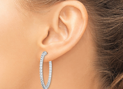 Sterling Shimmer Sterling Silver Rhodium-plated 66 Stone CZ In and Out Round Hinged Hoop Earrings, 36.5 x 36.5mm
