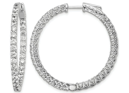 Sterling Shimmer Sterling Silver Rhodium-plated 66 Stone CZ In and Out Round Hinged Hoop Earrings, 36.5 x 36.5mm
