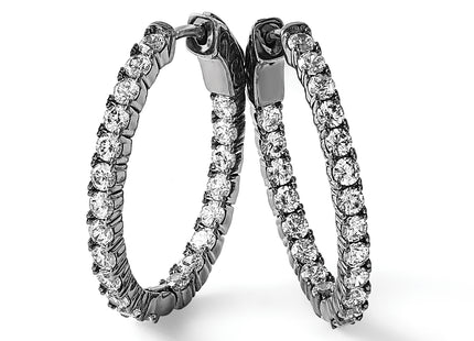 Sterling Shimmer Sterling Silver Rhodium-plated 42 Stone CZ In and Out Oval Hinged Hoop Earrings