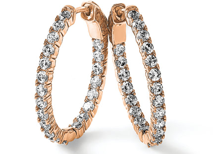 Sterling Shimmer Sterling Silver Rose-tone Flash Rose Gold-plated 42 Stone CZ In and Out Oval Hinged Hoop Earrings