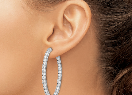 Sterling Shimmer Sterling Silver Rhodium-plated 66 Stone CZ In and Out Oval Hinged Hoop Earrings, 46 x 36mm