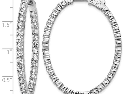 Sterling Shimmer Sterling Silver Rhodium-plated 66 Stone CZ In and Out Oval Hinged Hoop Earrings, 46 x 36mm