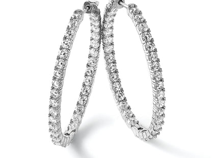 Sterling Shimmer Sterling Silver Rhodium-plated 66 Stone CZ In and Out Oval Hinged Hoop Earrings, 46 x 36mm