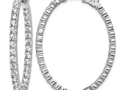 Sterling Shimmer Sterling Silver Rhodium-plated 66 Stone CZ In and Out Oval Hinged Hoop Earrings, 46 x 36mm