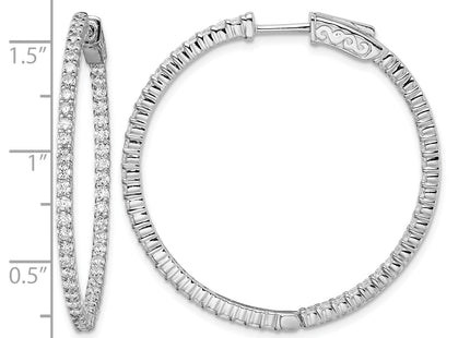 Sterling Shimmer Sterling Silver Rhodium-plated 100 Stone CZ In and Out Round Hinged Hoop Earrings, 36.2 x 35.7mm