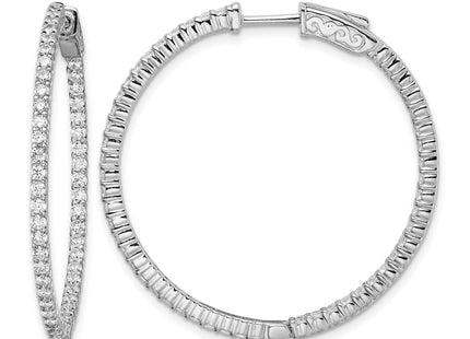 Sterling Shimmer Sterling Silver Rhodium-plated 100 Stone CZ In and Out Round Hinged Hoop Earrings, 36.2 x 35.7mm