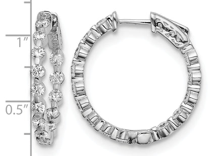 Sterling Shimmer Sterling Silver Rhodium-plated 28 Stone CZ In and Out Round Hinged Hoop Earrings