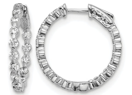 Sterling Shimmer Sterling Silver Rhodium-plated 28 Stone CZ In and Out Round Hinged Hoop Earrings