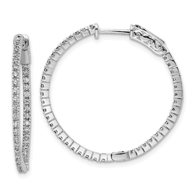 Sterling Shimmer Sterling Silver Rhodium-plated 80 Stone CZ In and Out Round Hinged Hoop Earrings