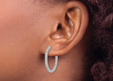 Sterling Shimmer Sterling Silver Rhodium-plated 50 Stone CZ In and Out Round Hinged Hoop Earrings (Style QE8027)