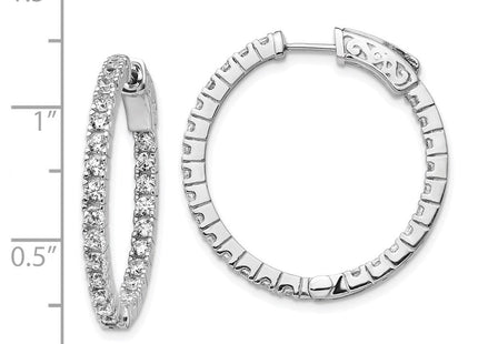 Sterling Shimmer Sterling Silver Rhodium-plated 50 Stone CZ In and Out Round Hinged Hoop Earrings (Style QE8027)