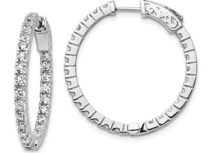 Sterling Shimmer Sterling Silver Rhodium-plated 50 Stone CZ In and Out Round Hinged Hoop Earrings (Style QE8027)