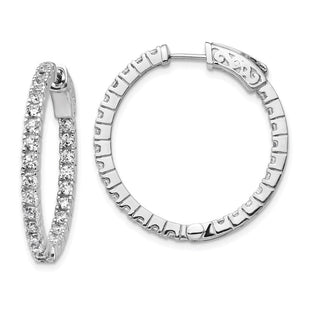 Sterling Shimmer Sterling Silver Rhodium-plated 50 Stone CZ In and Out Round Hinged Hoop Earrings (Style QE8027)