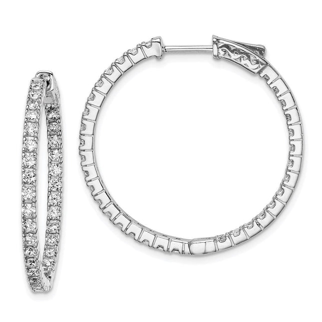 Sterling Shimmer Sterling Silver Rhodium-plated 66 Stone CZ In and Out Round Hinged Hoop Earrings, 31 x 30mm