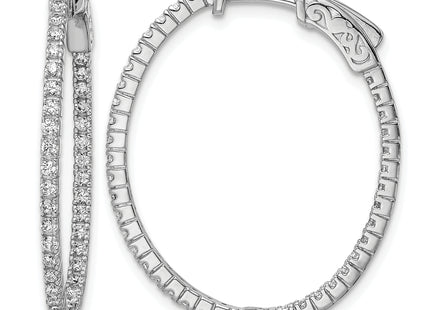 Sterling Shimmer Sterling Silver Rhodium-plated 78 Stone CZ In and Out Oval Hinged Hoop Earrings