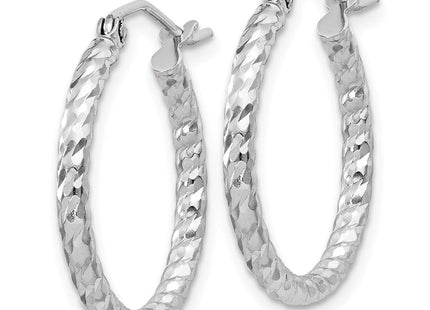 Sterling Silver Rhodium Plated Diamond Cut Hoop Earrings (Style QE8075)