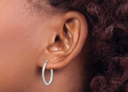 Sterling Silver Rhodium Plated Diamond Cut Hoop Earrings (Style QE8075)