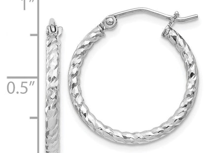 Sterling Silver Rhodium Plated Diamond Cut Hoop Earrings (Style QE8075)