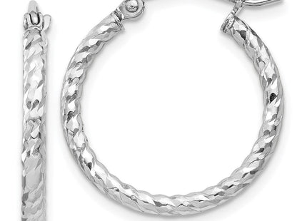 Sterling Silver Rhodium Plated Diamond Cut Hoop Earrings (Style QE8075)