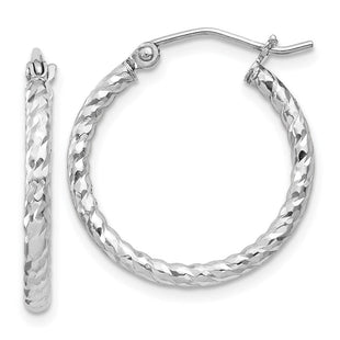 Sterling Silver Rhodium Plated Diamond Cut Hoop Earrings (Style QE8075)