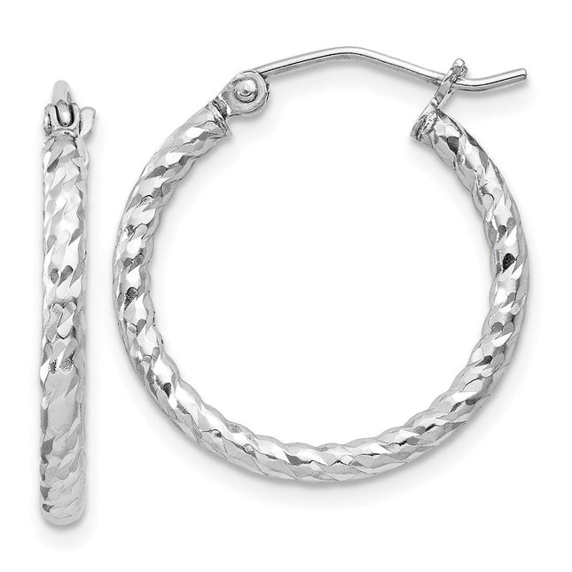 Sterling Silver Rhodium Plated Diamond Cut Hoop Earrings, 20 x 2mm