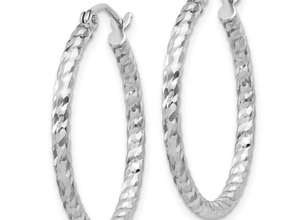 Sterling Silver Rhodium Plated Diamond Cut Hoop Earrings (Style QE8076)