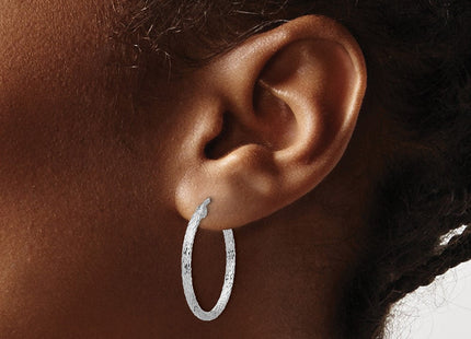 Sterling Silver Rhodium Plated Diamond Cut Hoop Earrings (Style QE8076)