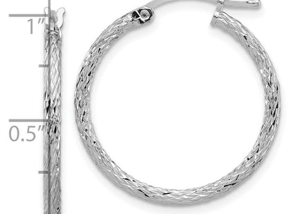 Sterling Silver Rhodium Plated Diamond Cut Hoop Earrings (Style QE8076)