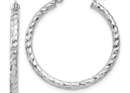 Sterling Silver Rhodium Plated Diamond Cut Hoop Earrings (Style QE8076)