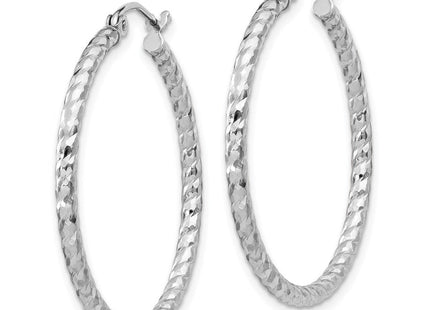 Sterling Silver Rhodium Plated Diamond Cut Hoop Earrings (Style QE8077)