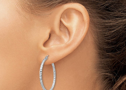 Sterling Silver Rhodium Plated Diamond Cut Hoop Earrings (Style QE8077)