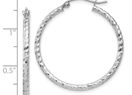 Sterling Silver Rhodium Plated Diamond Cut Hoop Earrings (Style QE8077)
