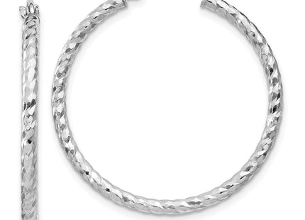 Sterling Silver Rhodium Plated Diamond Cut Hoop Earrings (Style QE8077)