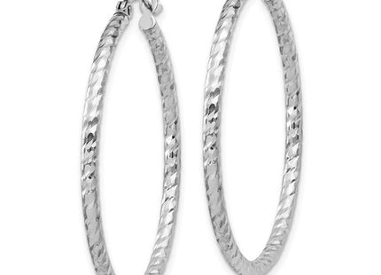 Sterling Silver Rhodium Plated Diamond Cut Hoop Earrings (Style QE8078)
