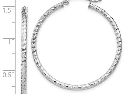 Sterling Silver Rhodium Plated Diamond Cut Hoop Earrings (Style QE8078)