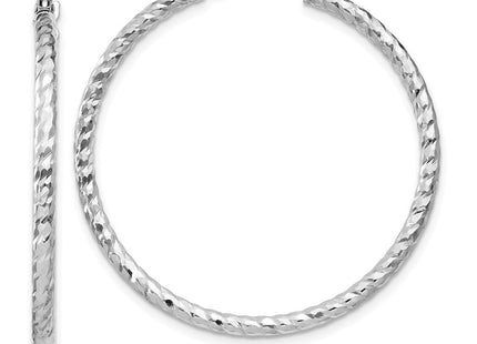 Sterling Silver Rhodium Plated Diamond Cut Hoop Earrings (Style QE8078)
