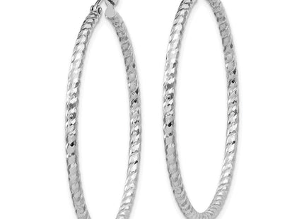 Sterling Silver Rhodium Plated Diamond Cut Hoop Earrings (Style QE8079)