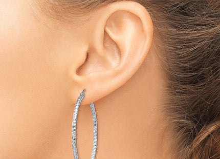 Sterling Silver Rhodium Plated Diamond Cut Hoop Earrings (Style QE8079)