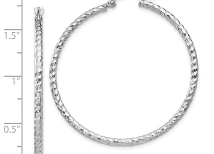 Sterling Silver Rhodium Plated Diamond Cut Hoop Earrings (Style QE8079)