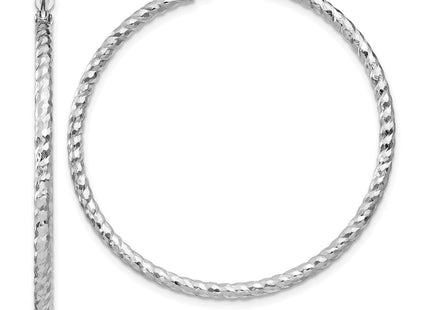Sterling Silver Rhodium Plated Diamond Cut Hoop Earrings (Style QE8079)