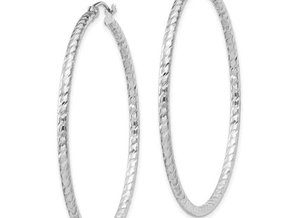 Sterling Silver Rhodium Plated Diamond Cut Hoop Earrings (Style QE8080)